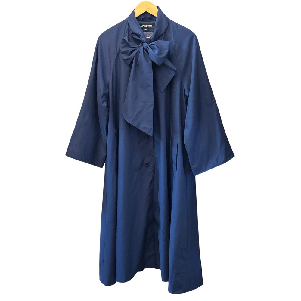 J. Peterman Duster Coat Dark Academia Preppy Classic Bow Collar Navy Blue Chic